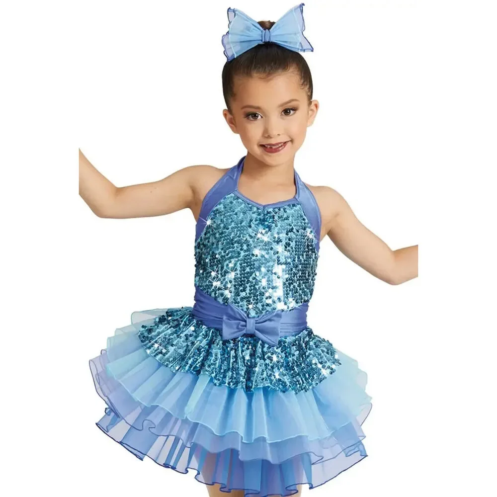 Pre-Owned Dance Costume XS Child Blue Weissman 12200 Tap Jazz Dress Up Sequin D